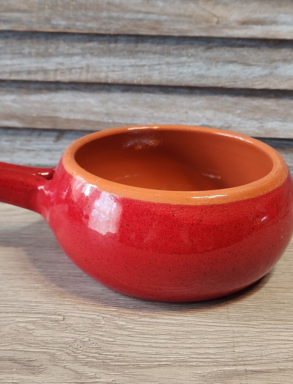 Red Glazed Terracotta Soup Chili Handled Bowl Made in Italy by De Silva
